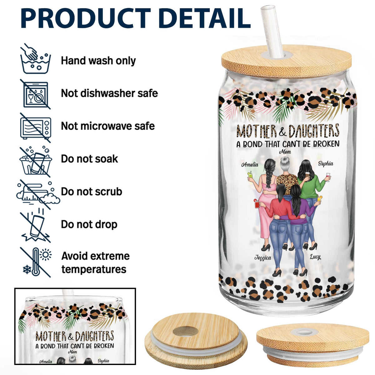 Mère et filles, un lien indéfectible - Cadeau pour maman, mère, grand-mère - Boîte en verre transparent personnalisée