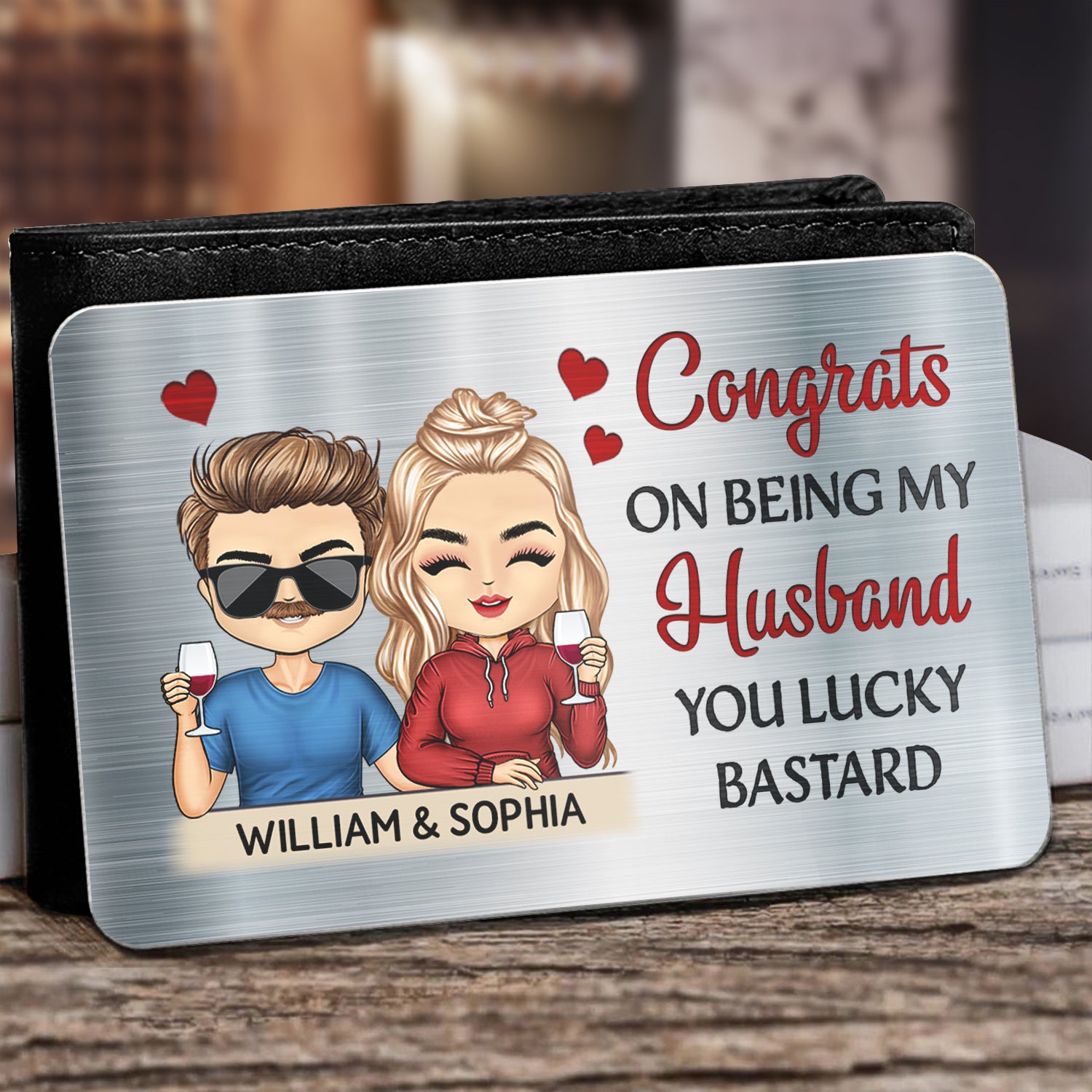 Congrats On Being My Husband Chibi - Anniversary, Vacation, Funny Gift For Couples, Family - Personalized Aluminum Wallet Card