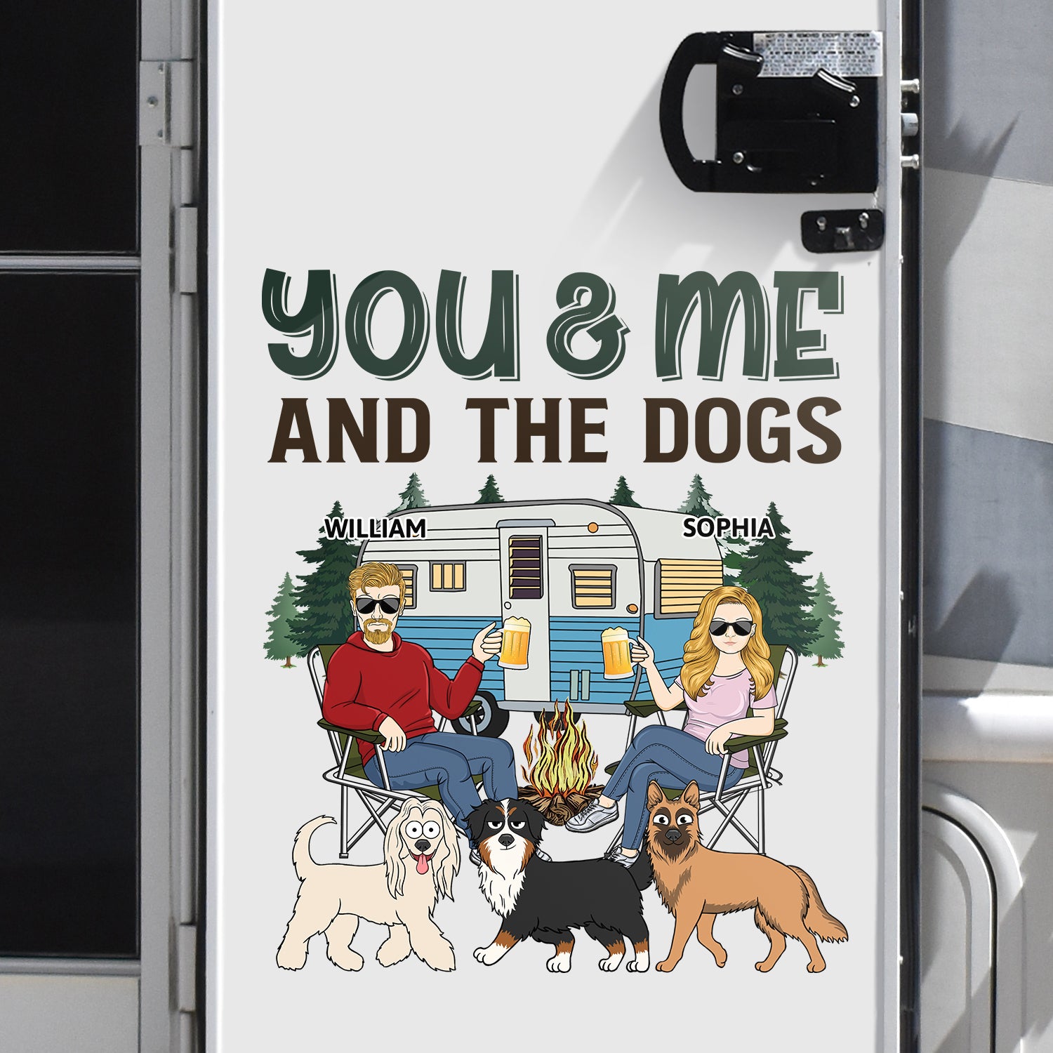 You & Me & The Dogs - Vacation, Traveling, Funny Gift For Couples, Camping Lovers, Dog Lovers - Personalized Camping Decal, Decor Decal