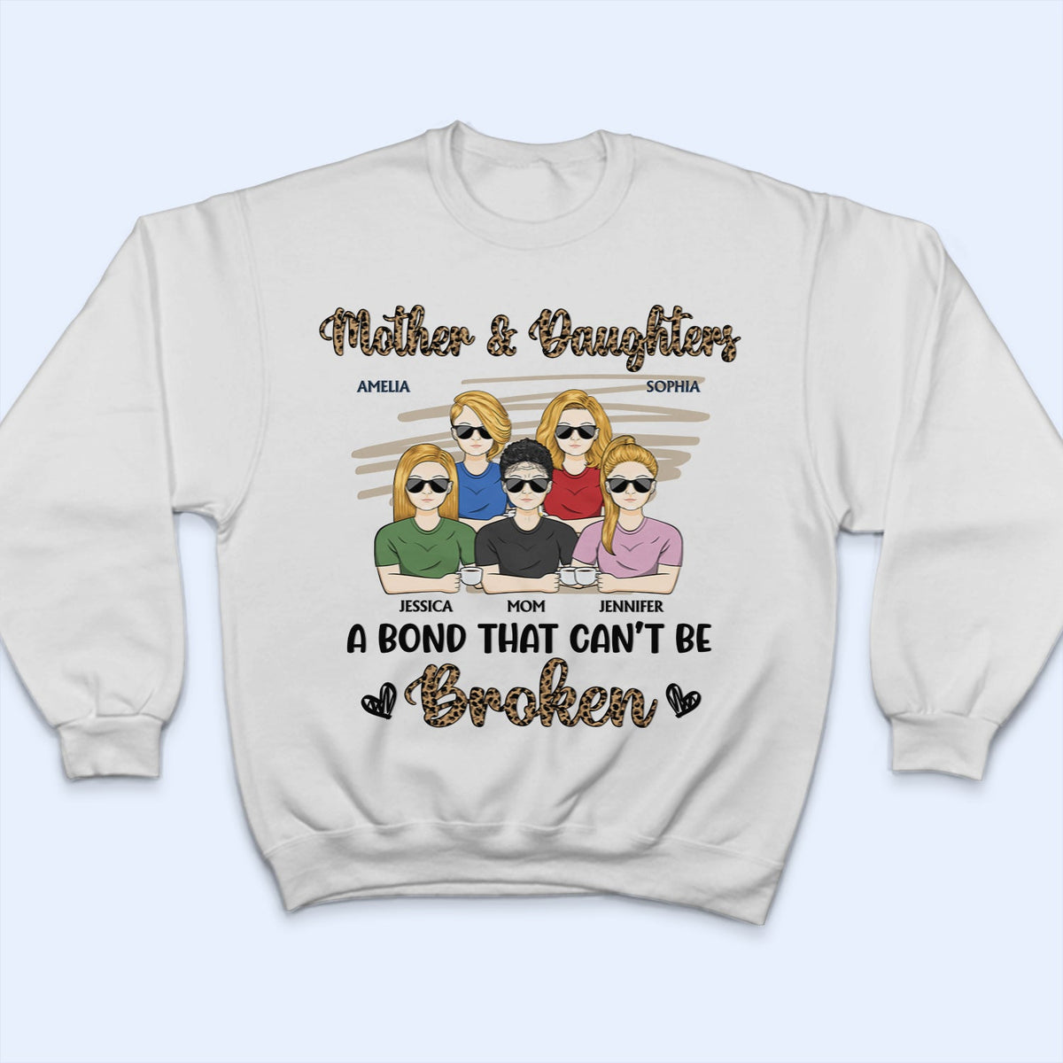 Mère et filles, un lien indéfectible. Motif léopard - Cadeau pour maman, mère, grand-mère - T-shirt personnalisé