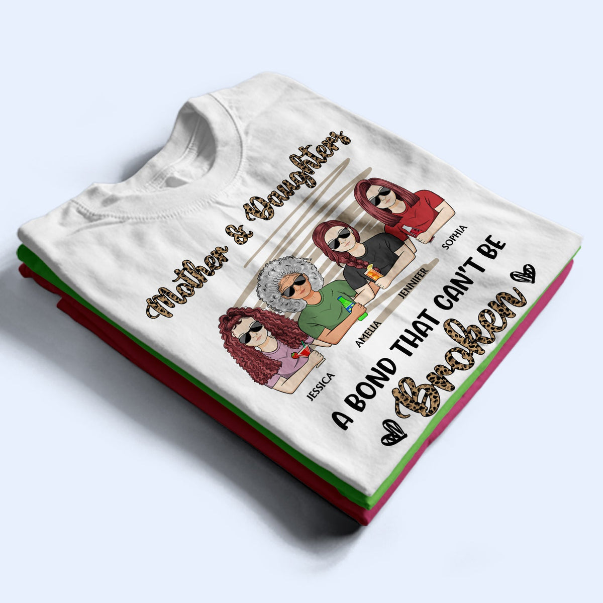 Mère et filles, un lien indéfectible. Motif léopard - Cadeau pour maman, mère, grand-mère - T-shirt personnalisé