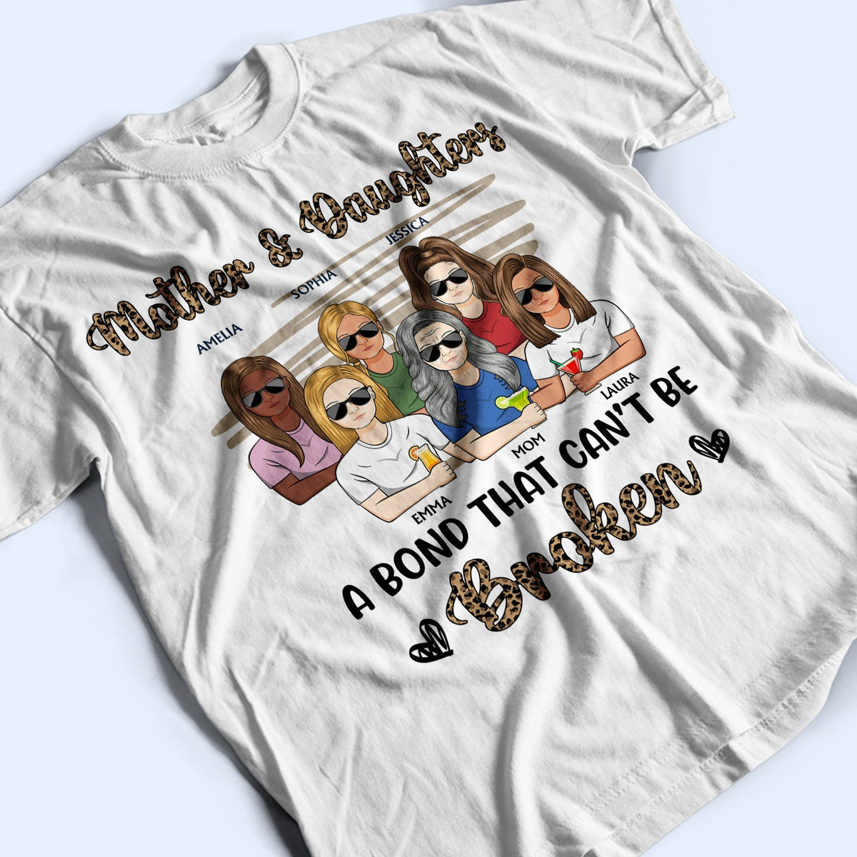 Mère et filles, un lien indéfectible. Motif léopard - Cadeau pour maman, mère, grand-mère - T-shirt personnalisé