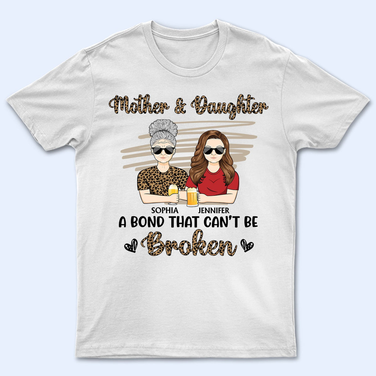 Mère et filles, un lien indéfectible. Motif léopard - Cadeau pour maman, mère, grand-mère - T-shirt personnalisé