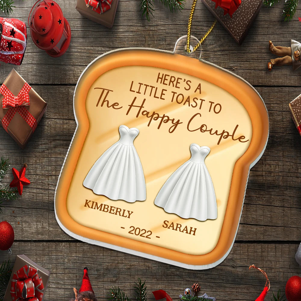 Wedding Anniversary,Gift For Couples,Married ,Happy - A Little Toast To The Happy Couple Newly Wedding 3D Effect - Personalized Custom Shaped Acrylic Ornament