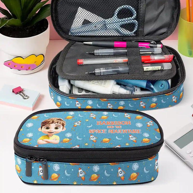 Back To School,Gift For Kids- A Magical Adventure with Dinosaurs Mermaids Space Vehicles Unicorns - Personalized Pencil Case