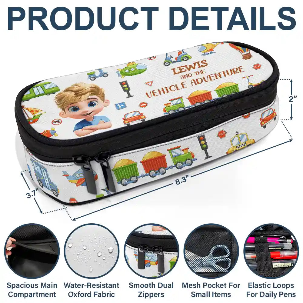 Back To School,Gift For Kids- A Magical Adventure with Dinosaurs Mermaids Space Vehicles Unicorns - Personalized Pencil Case