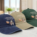 Cat Lovers,Cat Dad,Pet Lovers,Pet Dad - A Man And His Cat - Personalized Vintage Washed Denim Cap