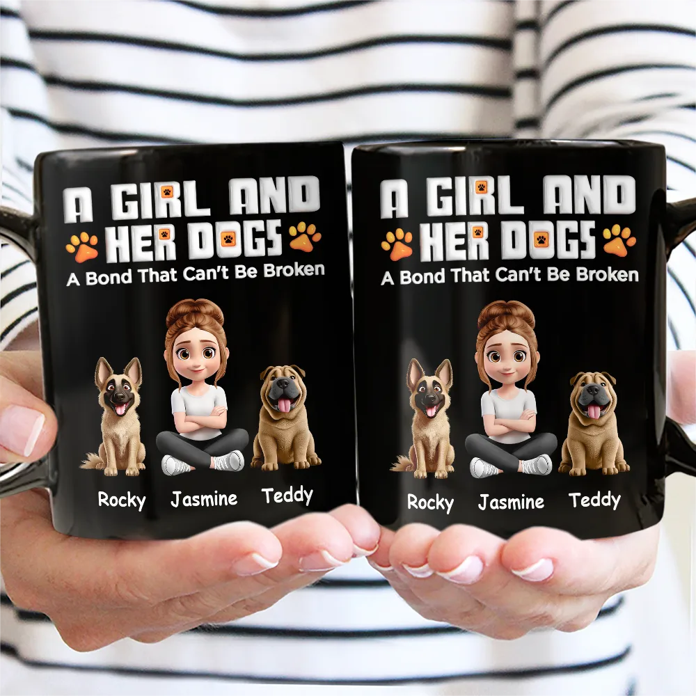 Pet Lovers,Pet Mom,Dog Lovers,Dog Mom,Happy,Christmas,Pet Dad,Dog Dad,Top Market - A Man And His Dog 3D Effect Christmas - Personalized Black Mug