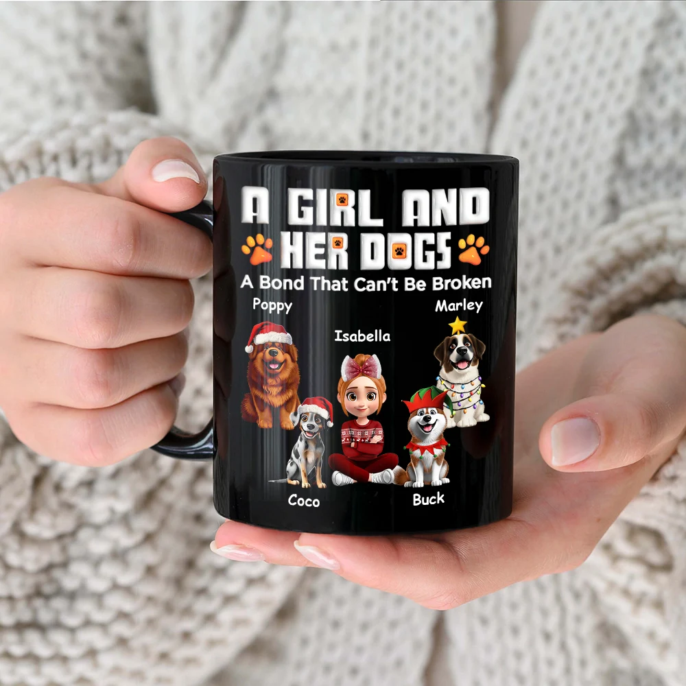 Pet Lovers,Pet Mom,Dog Lovers,Dog Mom,Happy,Christmas,Pet Dad,Dog Dad,Top Market - A Man And His Dog 3D Effect Christmas - Personalized Black Mug