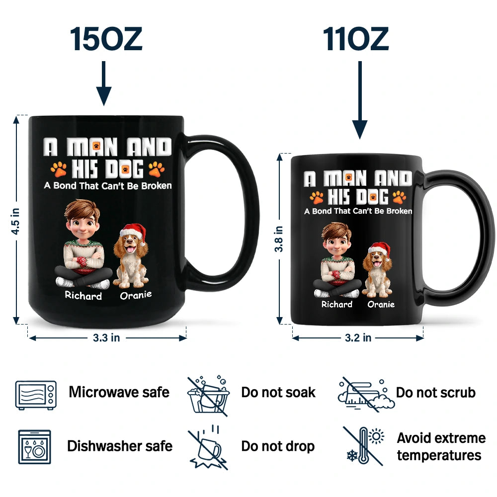 Pet Lovers,Pet Mom,Dog Lovers,Dog Mom,Happy,Christmas,Pet Dad,Dog Dad,Top Market - A Man And His Dog 3D Effect Christmas - Personalized Black Mug