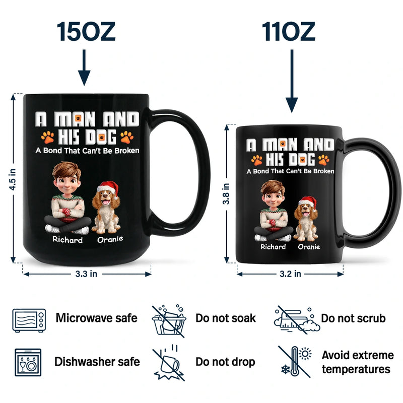 Pet Lovers,Pet Mom,Dog Lovers,Dog Mom,Happy,Christmas,Pet Dad,Dog Dad,Top Market - A Man And His Dog 3D Effect Christmas - Personalized Black Mug