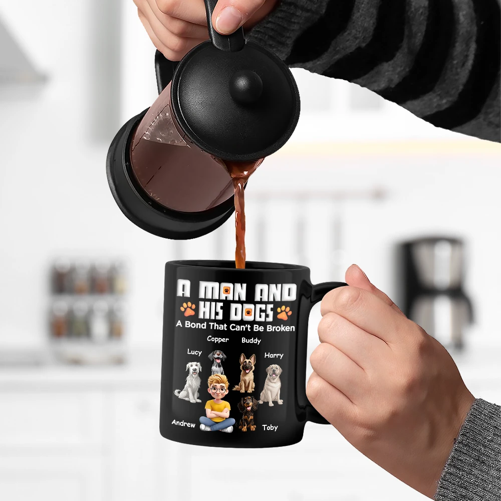 Pet Lovers,Pet Mom,Dog Lovers,Dog Mom,Happy,Christmas,Pet Dad,Dog Dad,Top Market - A Man And His Dog 3D Effect Christmas - Personalized Black Mug