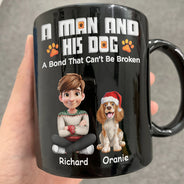 Pet Lovers,Pet Mom,Dog Lovers,Dog Mom,Happy,Christmas,Pet Dad,Dog Dad,Top Market - A Man And His Dog 3D Effect Christmas - Personalized Black Mug