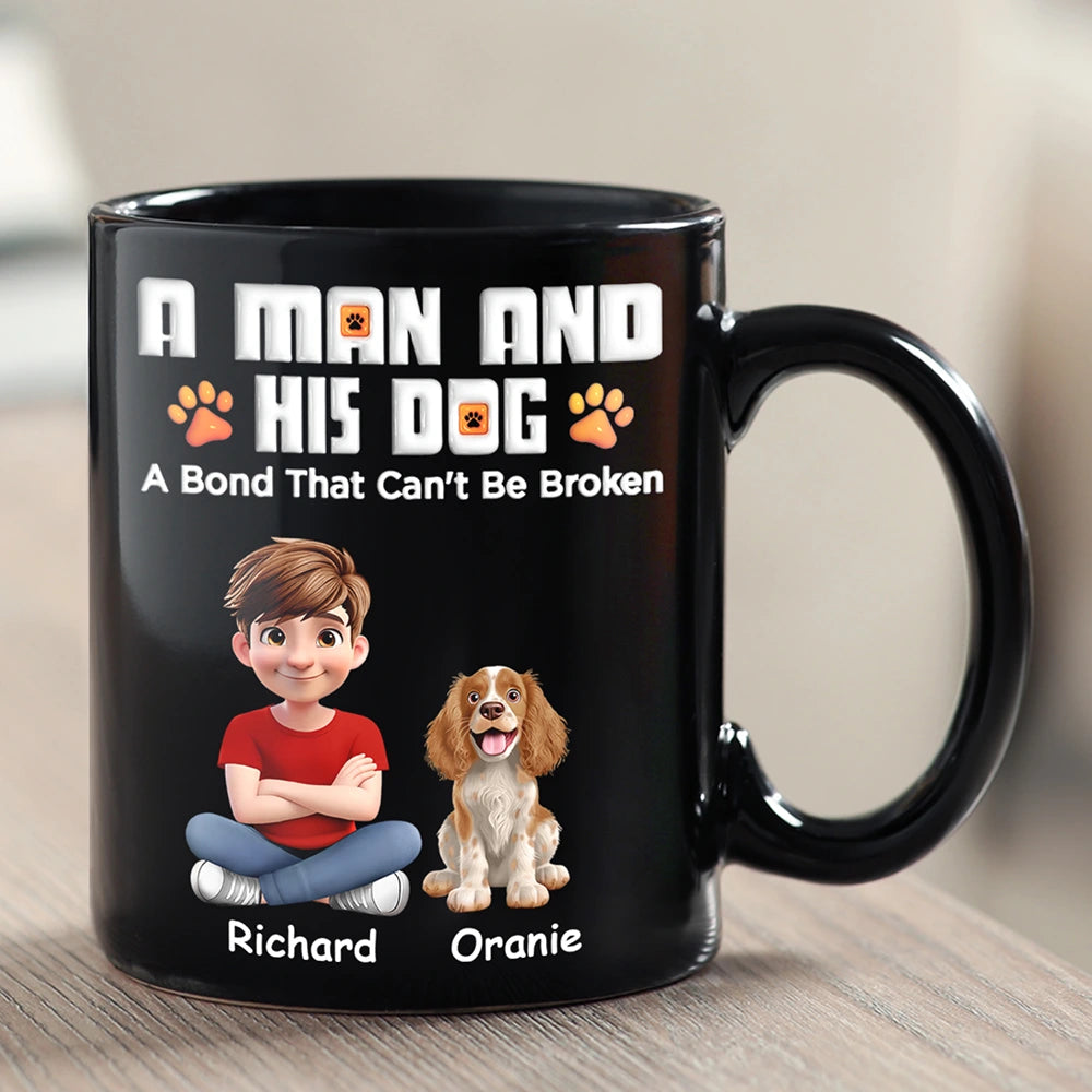 Pet Lovers,Pet Mom,Dog Lovers,Dog Mom,Happy,Christmas,Pet Dad,Dog Dad,Top Market - A Man And His Dog 3D Effect Christmas - Personalized Black Mug