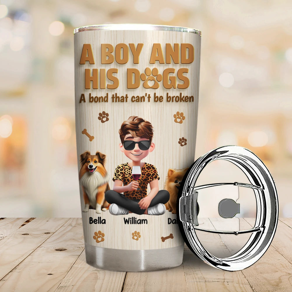Pet Lovers,Pet Dad,Dog Lovers,Dog Dad,Happy - A Man And His Dog Wooden 3D Effect - Personalized Tumbler
