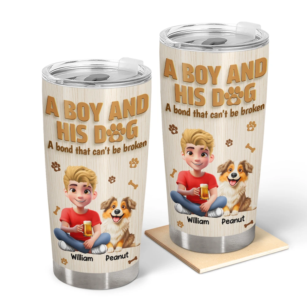 A Man And His Dog Wooden 3D Effect - Personalized Tumbler