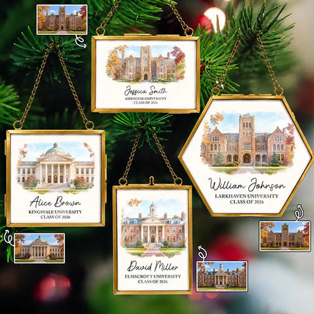 Keepsake Graduation Gift - Personalized Custom Photo Watercolor University Metal Frame Ornament
