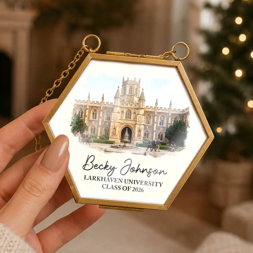 Art Design,Christmas,Custom Photo,Graduation,Happy,Photo - Watercolor - With BG,Top Market - Keepsake Graduation Gift - Personalized Custom Photo Watercolor University Metal Frame Ornament