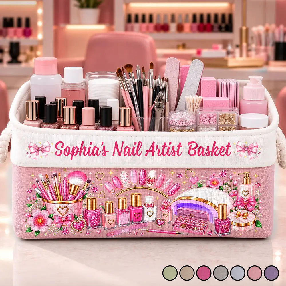 Custom Text,Happy,Top Market - Gift For Nail Tech - Personalized Nail Artist Nail Polish Organizer Storage Basket