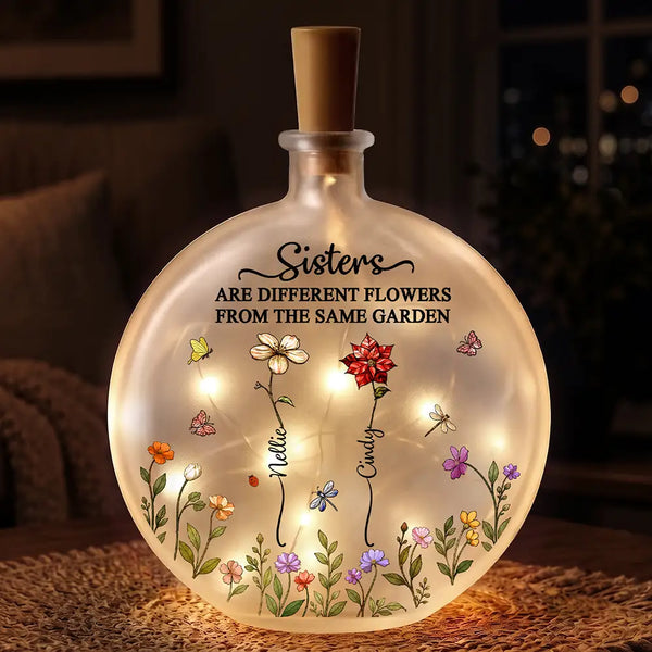 Christmas,Gift For Cousin,Gift For Sibling,Gift For Sister,Sentimental,Vector - Gift For Sisters - Personalized Birth Month Flower Round Flat Bottle Light