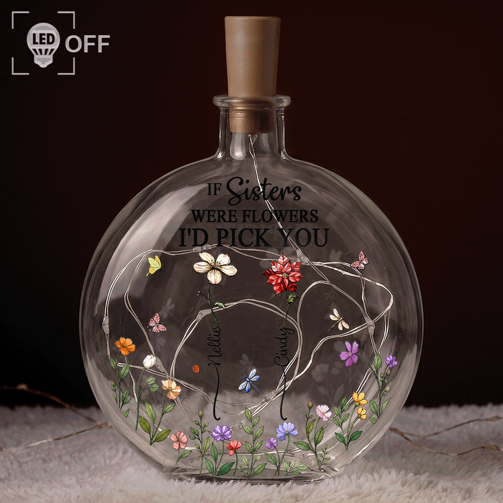 Christmas,Gift For Cousin,Gift For Sibling,Gift For Sister,Sentimental,Vector - Gift For Sisters - Personalized Birth Month Flower Round Flat Bottle Light
