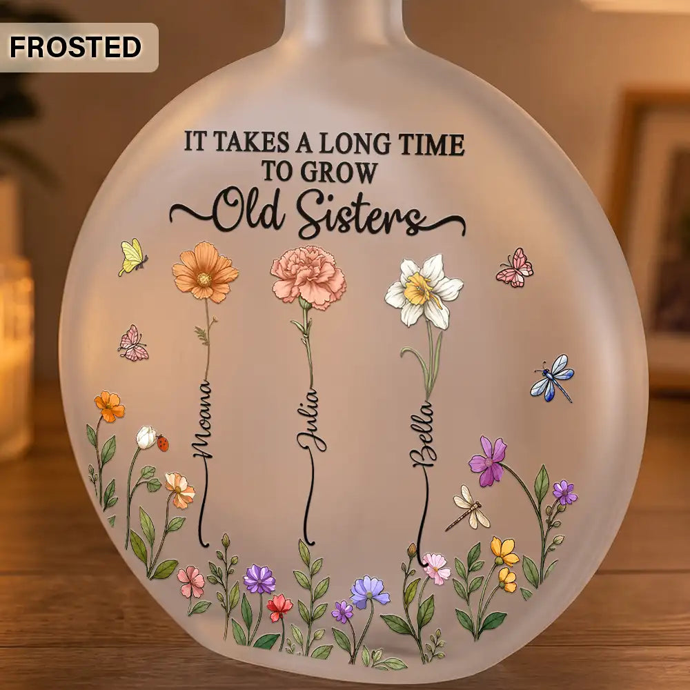 Christmas,Gift For Cousin,Gift For Sibling,Gift For Sister,Sentimental,Vector - Gift For Sisters - Personalized Birth Month Flower Round Flat Bottle Light