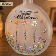 Christmas,Gift For Cousin,Gift For Sibling,Gift For Sister,Sentimental,Vector - Gift For Sisters - Personalized Birth Month Flower Round Flat Bottle Light