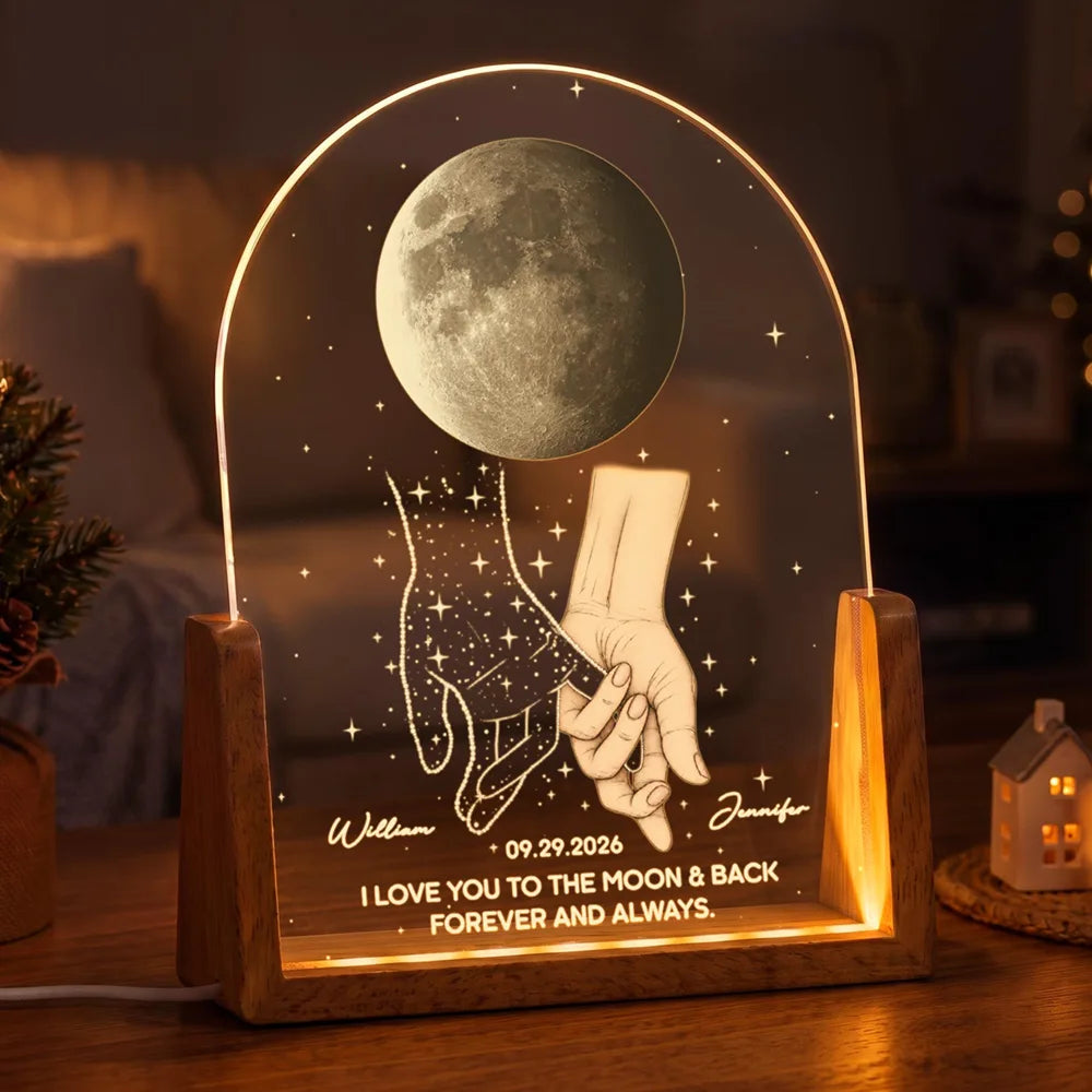 Christmas, Gift For Yourself, Gifts For Her, Gifts For Him, Memorial, Memorial Loved One, Moon Phase, Sentimental - Sympathy Gift For Loss Of Loved One - Personalized Moon Phase Holding Hands Night Light