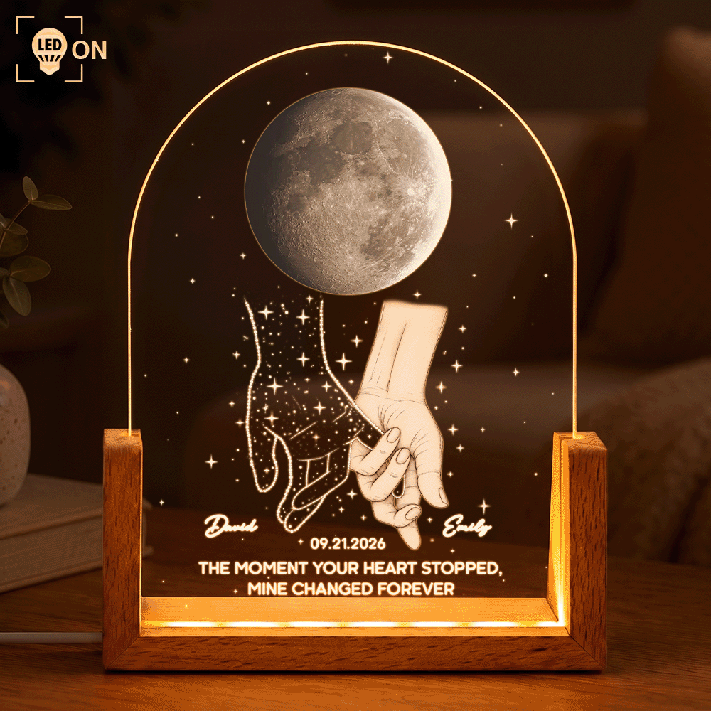 Christmas, Gift For Yourself, Gifts For Her, Gifts For Him, Memorial, Memorial Loved One, Moon Phase, Sentimental - Sympathy Gift For Loss Of Loved One - Personalized Moon Phase Holding Hands Night Light