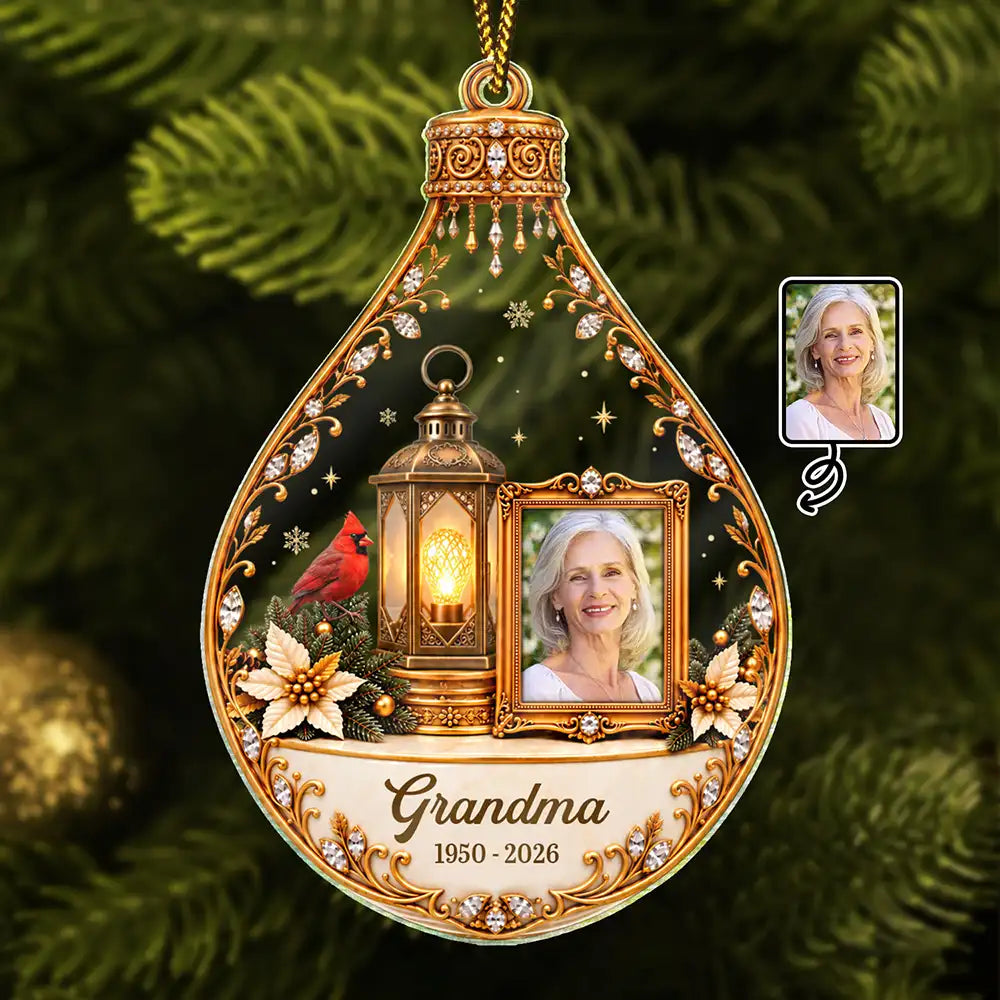 Christian,Christianity,Christmas,Custom Photo,Family,Memorial,Memorial Loved One,Sympathetic,Upload Full Photo - Christian Memorial Christmas Gift - Personalized Custom Photo In Loving Memory Acrylic Ornament