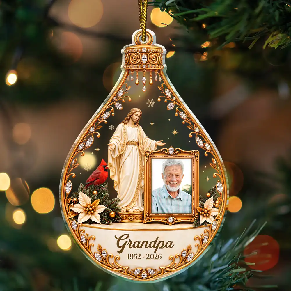 Christian,Christianity,Christmas,Custom Photo,Family,Memorial,Memorial Loved One,Sympathetic,Upload Full Photo - Christian Memorial Christmas Gift - Personalized Custom Photo In Loving Memory Acrylic Ornament