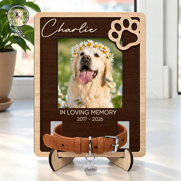 Custom Photo,Memorial,Pet Lovers,Pet Memorial,Sympathetic,Upload Full Photo - Pet Memorial Gift - Personalized Custom Photo In Loving Memory 2-Layered Wooden Plaque With Stand