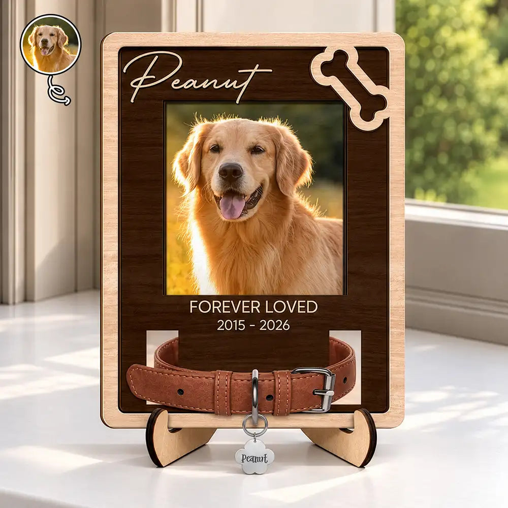 Custom Photo,Memorial,Pet Lovers,Pet Memorial,Sympathetic,Upload Full Photo - Pet Memorial Gift - Personalized Custom Photo In Loving Memory 2-Layered Wooden Plaque With Stand