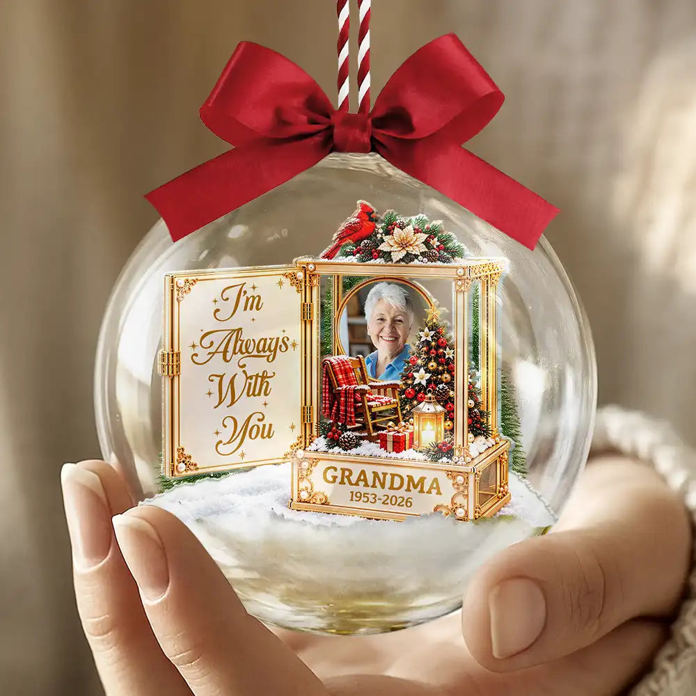 Christmas,Custom Photo,Family,Memorial,Memorial Loved One,Sympathetic,Upload Full Photo - Sympathy Gift For Loss Of Loved One - Personalized Custom Photo Forever In Our Hearts 3D Acrylic Ball Ornament