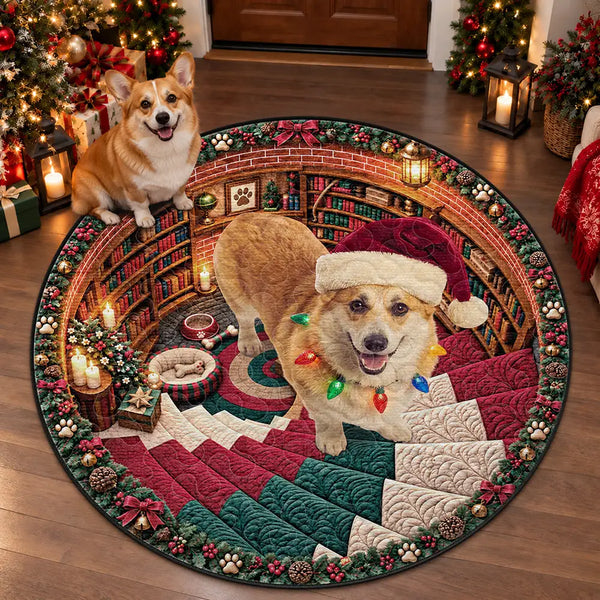 Art Design, Christmas, Custom Photo, Dog Lovers, Pet Lovers, Photo - Santa Hat Looking Up Pet, Playful, Top Market - Gift For Dog Mom, Dad & Cat Lovers - Personalized Custom Photo Santa Hat Pet Christmas Rug