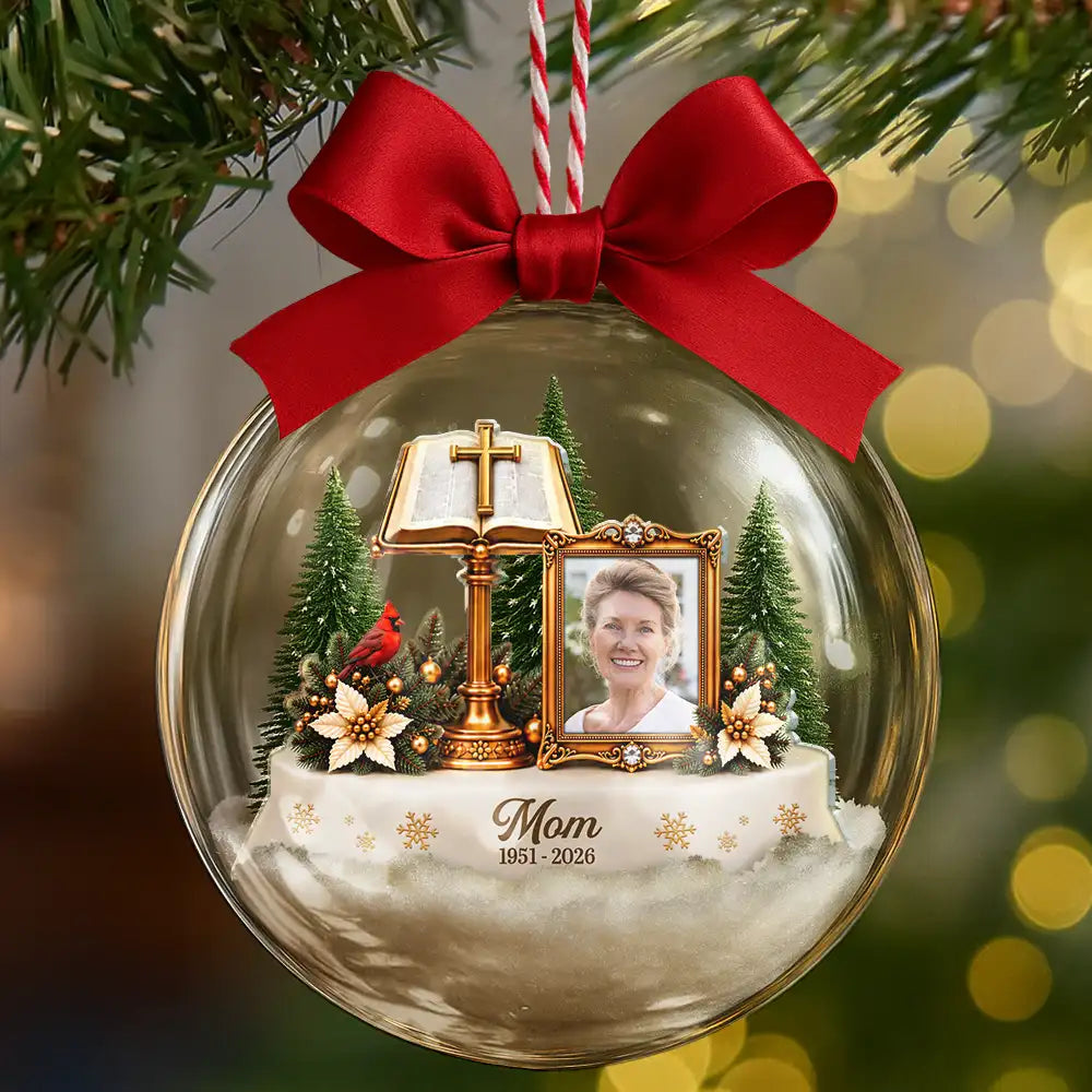 Christian, Christianity, Christmas, Custom Photo, Family, Memorial, Memorial Loved One, Sympathetic, Upload Full Photo - Christian Memorial Christmas Gift - Personalized Custom Photo In Loving Memory 3D Acrylic Ball Ornament