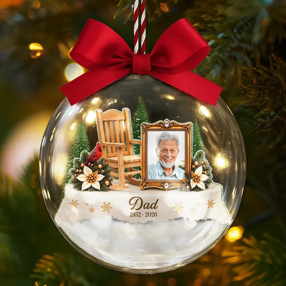 Christian, Christianity, Christmas, Custom Photo, Family, Memorial, Memorial Loved One, Sympathetic, Upload Full Photo - Christian Memorial Christmas Gift - Personalized Custom Photo In Loving Memory 3D Acrylic Ball Ornament