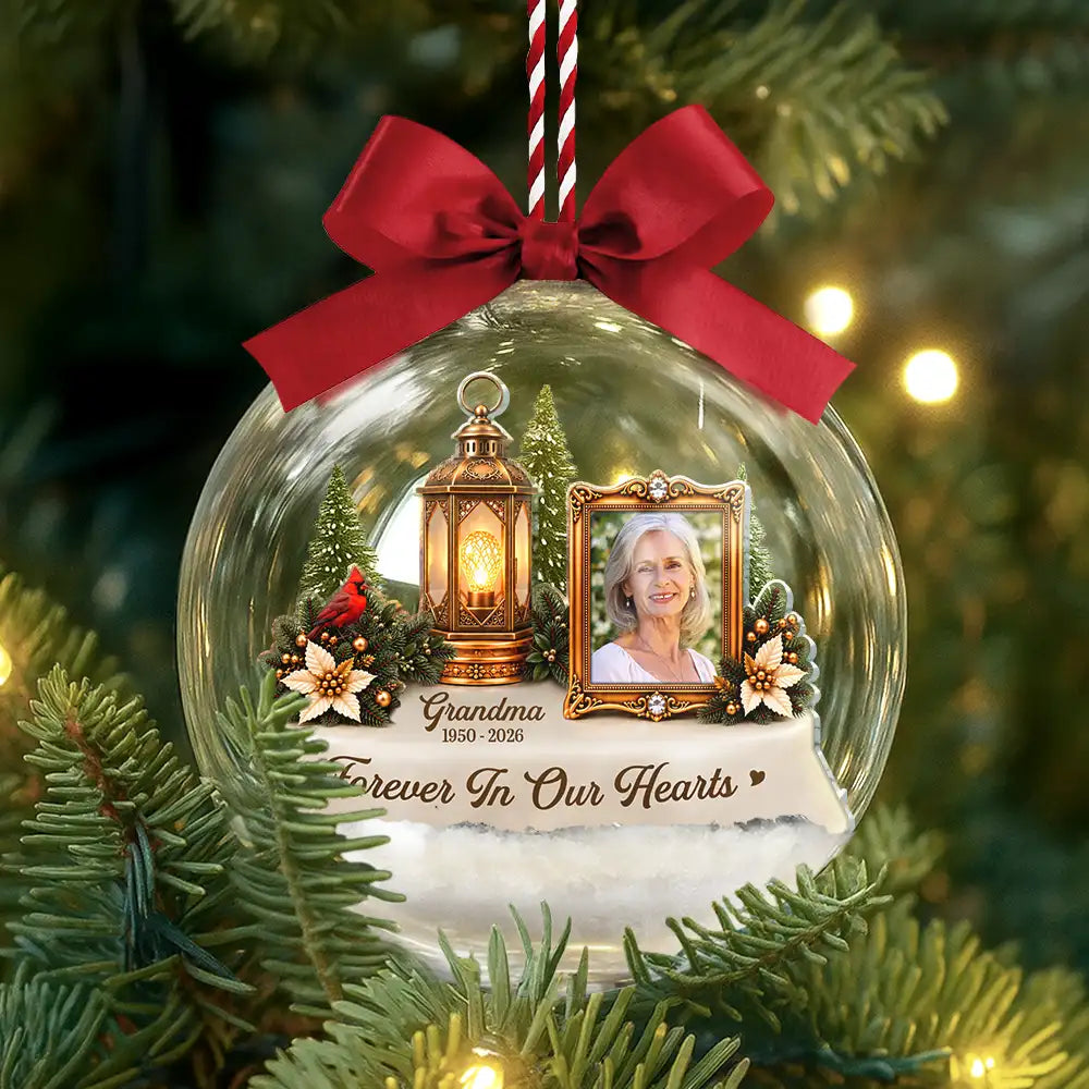 Christian, Christianity, Christmas, Custom Photo, Family, Memorial, Memorial Loved One, Sympathetic, Upload Full Photo - Christian Memorial Christmas Gift - Personalized Custom Photo In Loving Memory 3D Acrylic Ball Ornament