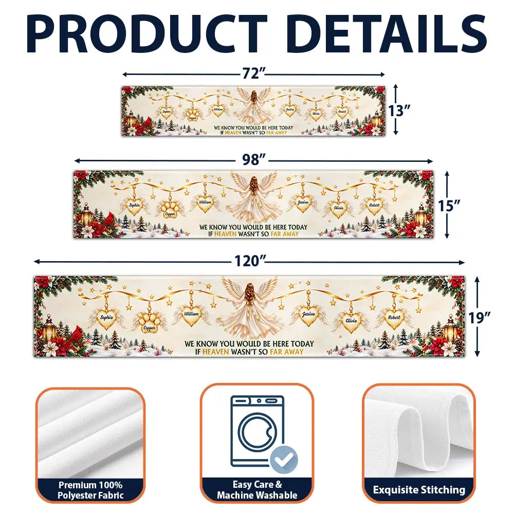 Christmas,Custom Text,Family,Memorial,Sentimental,Top Market - Christmas Memorial Gift For Family - Personalized Names Angel And Cardinal Heaven Hearts Table Runner