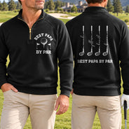 Gift For Men,Gift For Yourself,Gifts For Him,Golf,Happy,Icon - Gift For Golf Dad Grandpa - Personalized Best Dad By Par Quarter Zip Sweatshirt