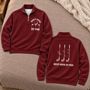 Gift For Men,Gift For Yourself,Gifts For Him,Golf,Happy,Icon - Gift For Golf Dad Grandpa - Personalized Best Dad By Par Quarter Zip Sweatshirt