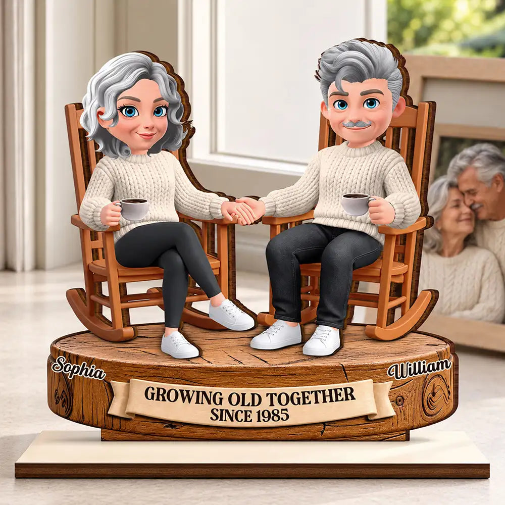 Anniversary Gift For Couples - Personalized Rocking Chairs Growing Old Wooden Plaque
