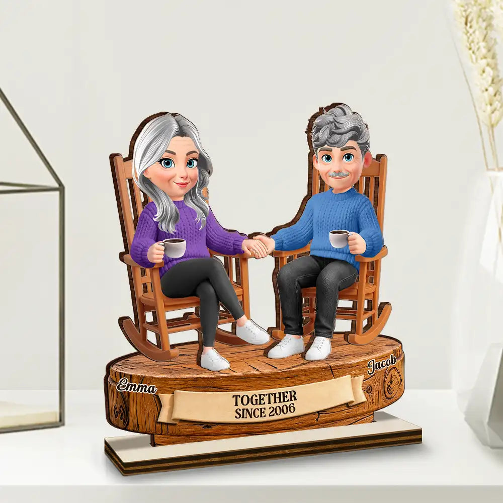 Anniversary,Christmas,Gift For Couples,Old Couples,Romantic,Vector - Anniversary Gift For Couples - Personalized Rocking Chairs Growing Old Wooden Plaque