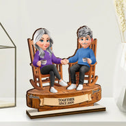 Anniversary,Christmas,Gift For Couples,Old Couples,Romantic,Vector - Anniversary Gift For Couples - Personalized Rocking Chairs Growing Old Wooden Plaque