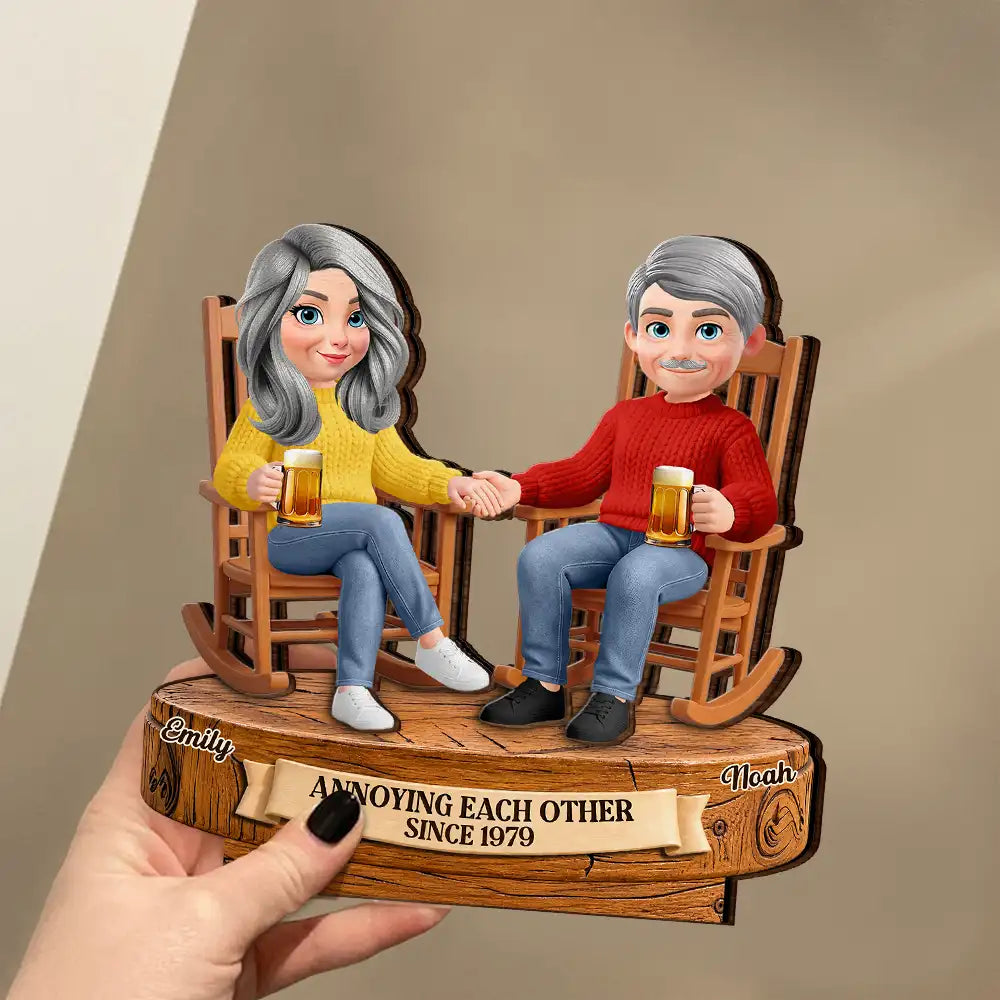 Anniversary,Christmas,Gift For Couples,Old Couples,Romantic,Vector - Anniversary Gift For Couples - Personalized Rocking Chairs Growing Old Wooden Plaque