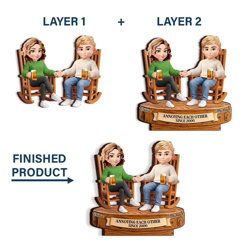 Anniversary,Christmas,Gift For Couples,Old Couples,Romantic,Vector - Anniversary Gift For Couples - Personalized Rocking Chairs Growing Old Wooden Plaque