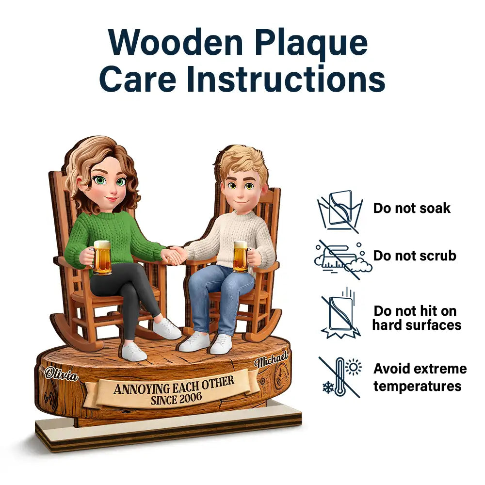 Anniversary,Christmas,Gift For Couples,Old Couples,Romantic,Vector - Anniversary Gift For Couples - Personalized Rocking Chairs Growing Old Wooden Plaque