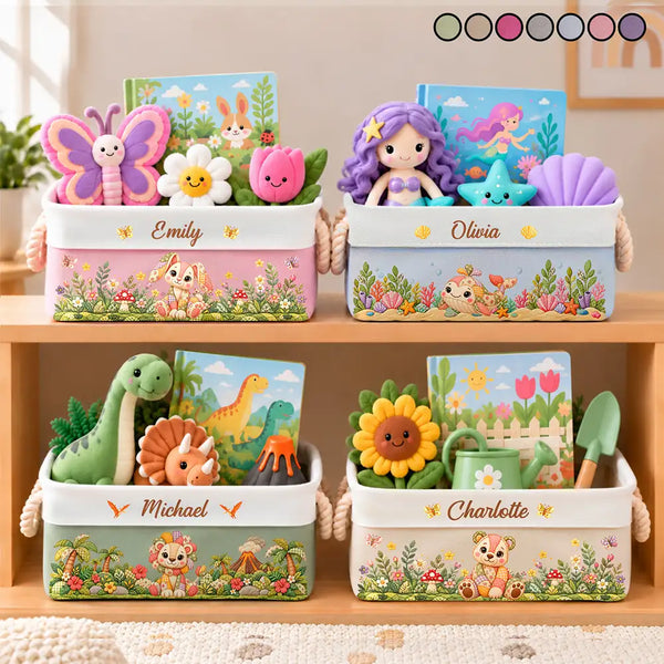 Adorable,Gift For Kids,Icon - Gift For Kids - Personalized Patchwork Animal And Name Storage Basket