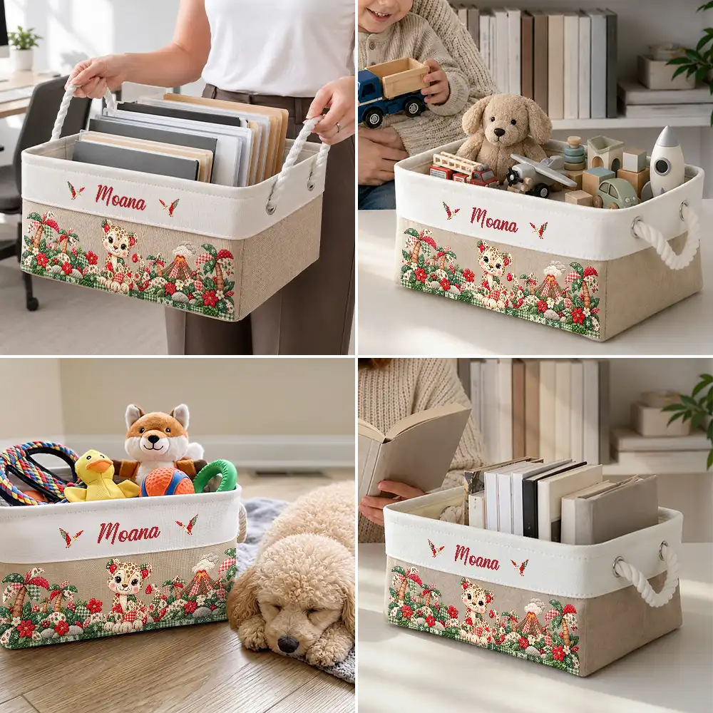 Adorable,Gift For Kids,Icon - Gift For Kids - Personalized Patchwork Animal And Name Storage Basket
