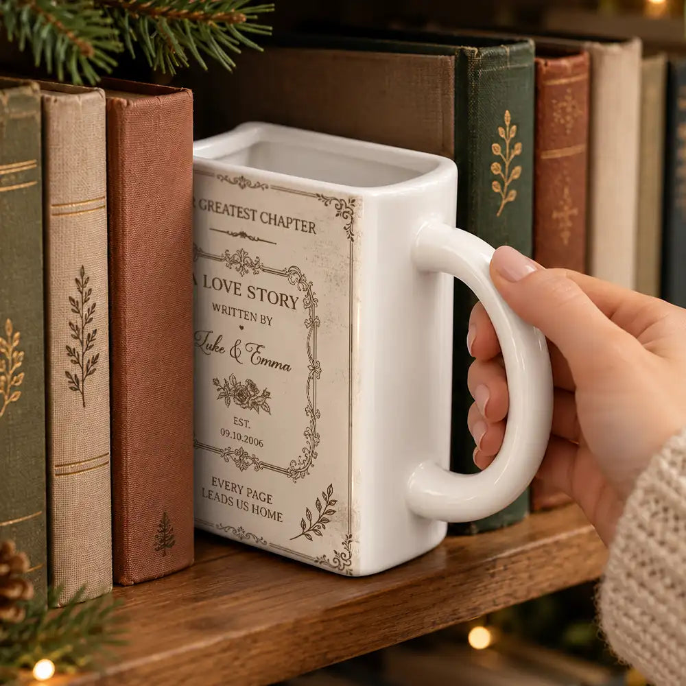 Christmas,Custom Text,Gift For Couples,Happy,Old Couples,Wedding Anniversary - Anniversary Gift For Couples - Personalized Love Story Book Mug